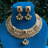 Amoliya Jewels Gold Plated Pota Stone Necklace Set