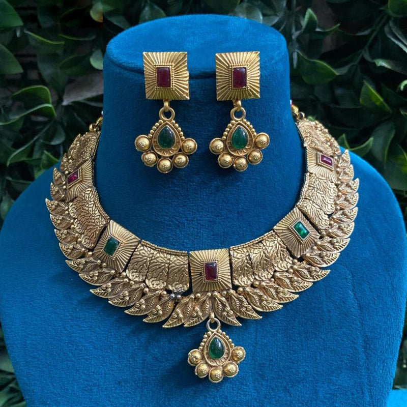 Amoliya Jewels Gold Plated Pota Stone Necklace Set