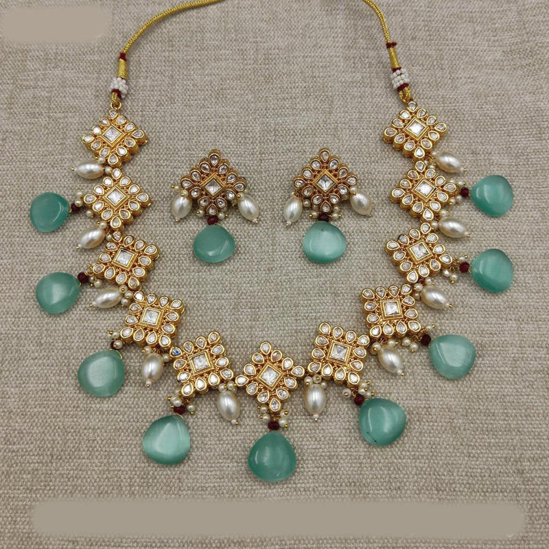 Amoliya Jewels Gold Plated Polki Kundan Stone And Pearls Necklace Set