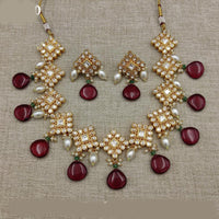 Amoliya Jewels Gold Plated Polki Kundan Stone And Pearls Necklace Set