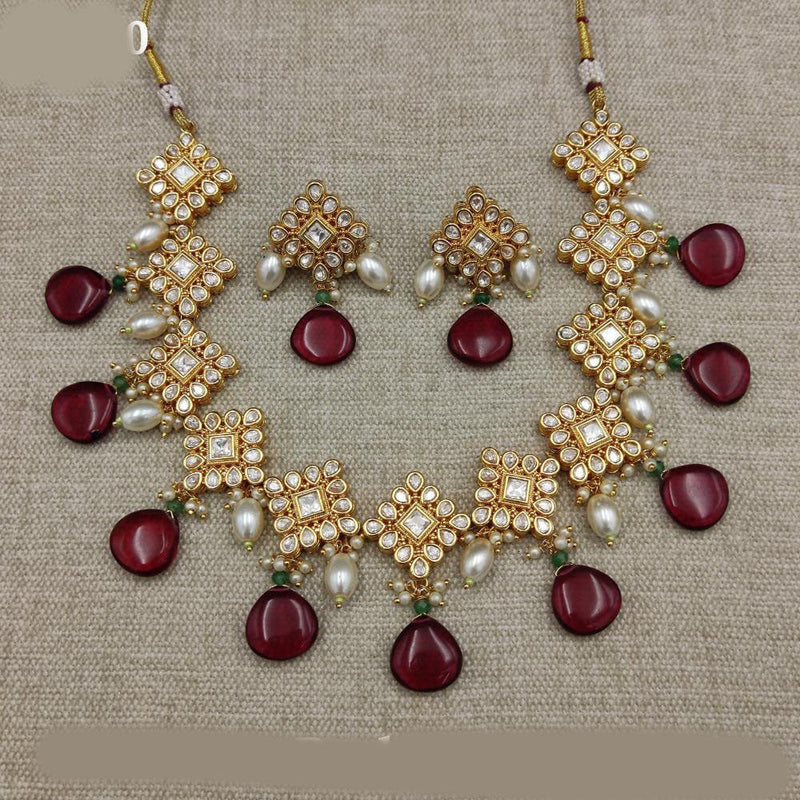 Amoliya Jewels Gold Plated Polki Kundan Stone And Pearls Necklace Set