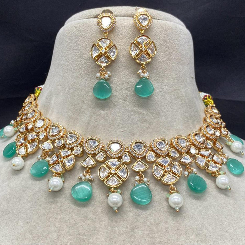 Amoliya Jewels Gold Plated Polki Kundan Stone And Pearls Necklace Set