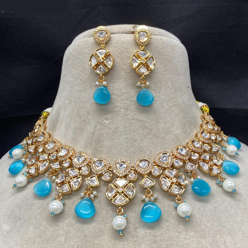 Amoliya Jewels Gold Plated Polki Kundan Stone And Pearls Necklace Set