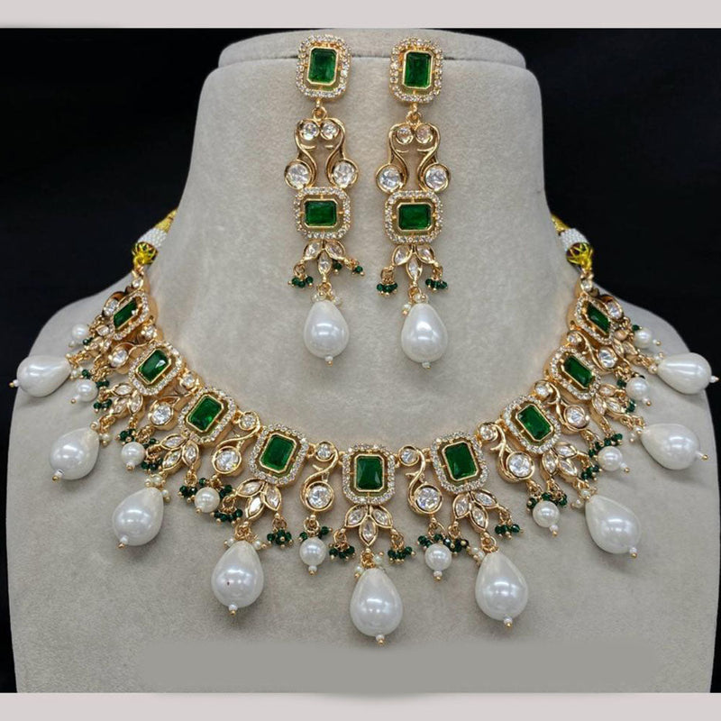 Amoliya Jewels Gold Plated Polki Kundan Stone And Pearls Necklace Set