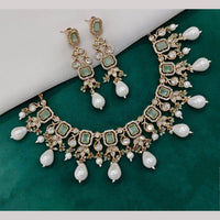 Amoliya Jewels Gold Plated Polki Kundan Stone And Pearls Necklace Set