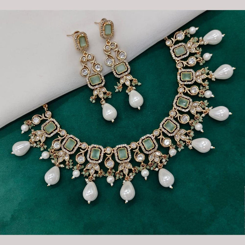 Amoliya Jewels Gold Plated Polki Kundan Stone And Pearls Necklace Set