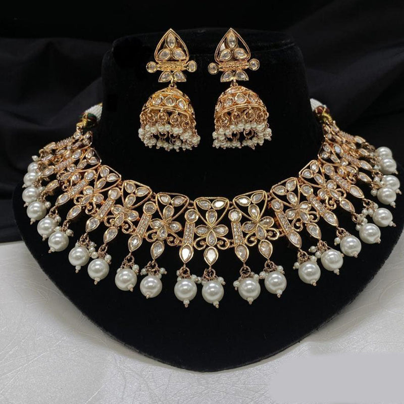 Amoliya Jewels Gold Plated Polki Kundan Stone And Pearls Necklace Set