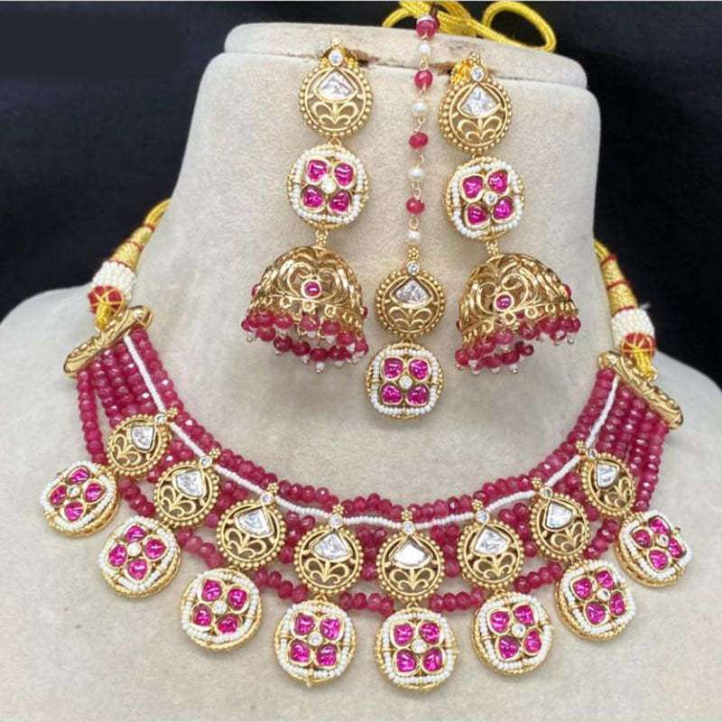 Amoliya Jewels Gold Plated Polki Kundan Stone And Pearls Necklace Set