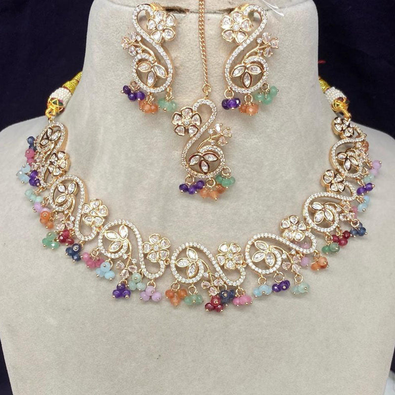 Amoliya Jewels Gold Plated Polki Kundan Stone And Pearls Necklace Set