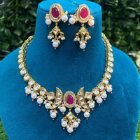 Amoliya Jewels Gold Plated Kundan Stone And Pearls Necklace Set