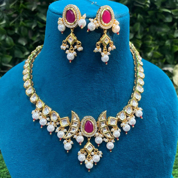 Amoliya Jewels Gold Plated Kundan Stone And Pearls Necklace Set