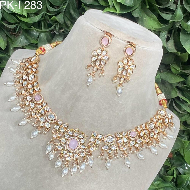 Amoliya Jewels Gold Plated Polki Kundan Stone And Pearls Necklace Set