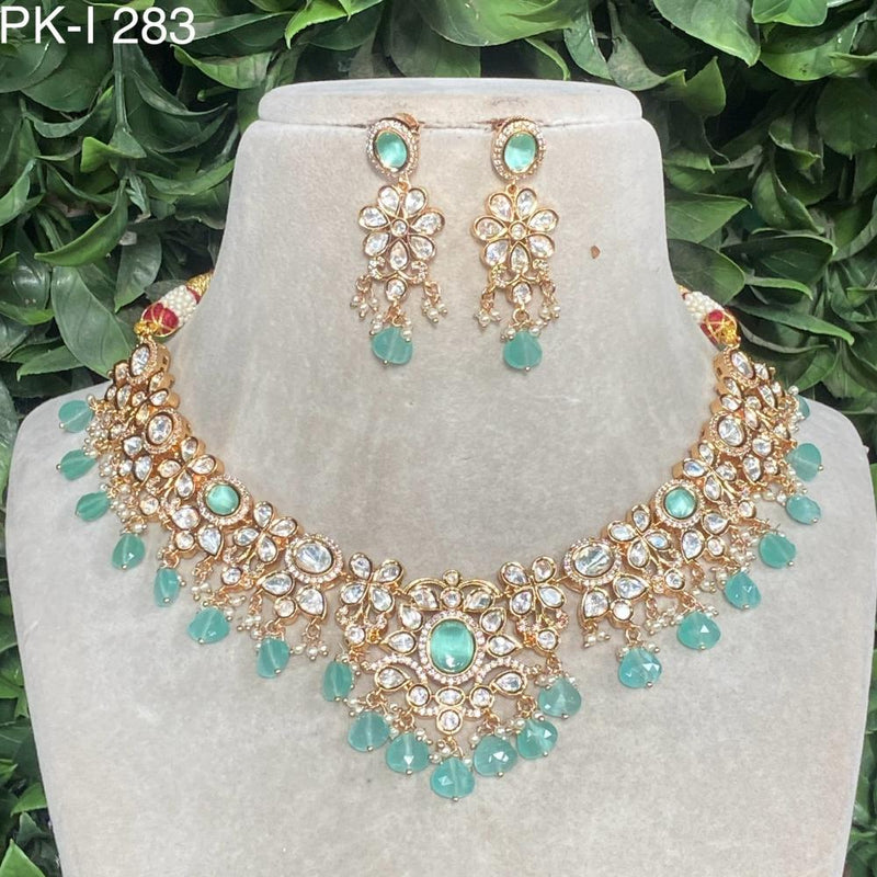 Amoliya Jewels Gold Plated Polki Kundan Stone And Pearls Necklace Set