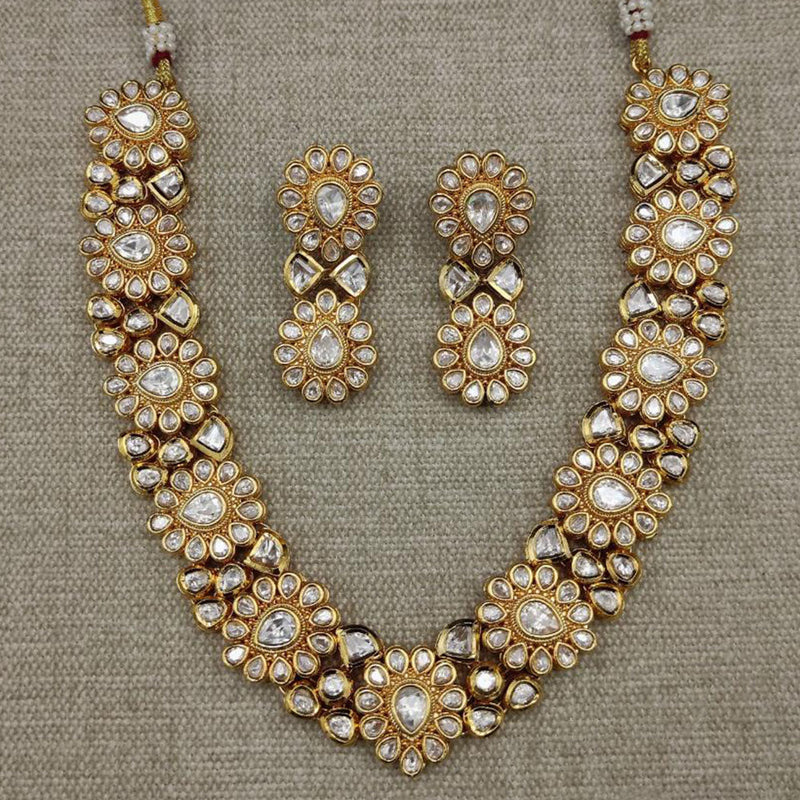 Amoliya Jewels Gold Plated Polki Kundan Stone Necklace Set