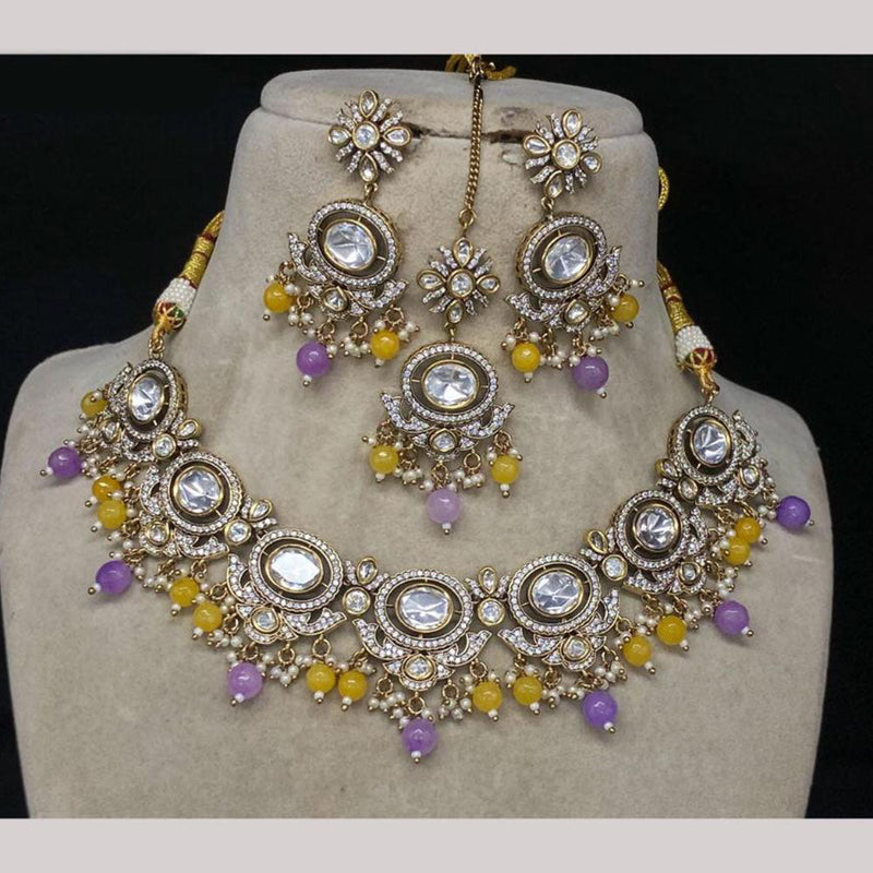 Amoliya Jewels Gold Plated Polki Kundan Stone And Beads Necklace Set