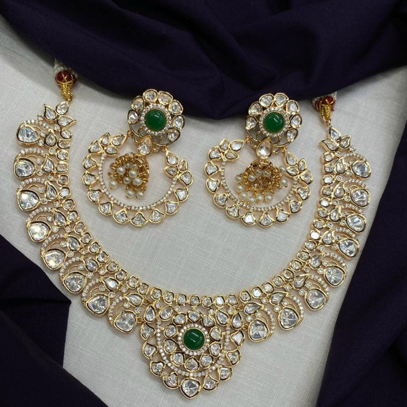 Amoliya Jewels Gold Plated Polki Kundan Stone And Pearls Necklace Set