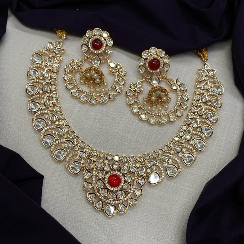 Amoliya Jewels Gold Plated Polki Kundan Stone And Pearls Necklace Set