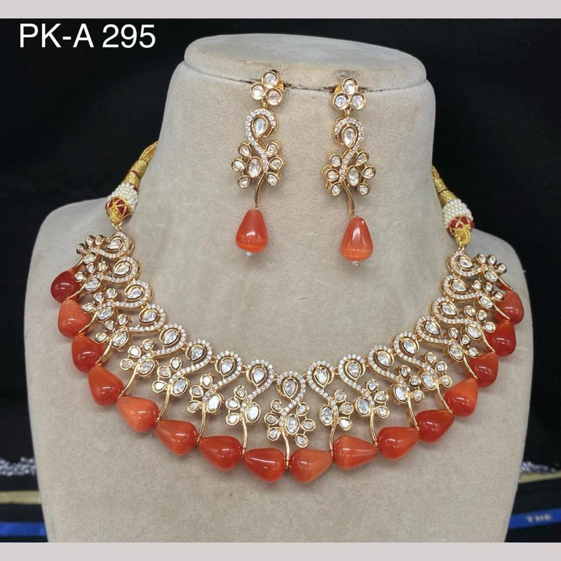 Amoliya Jewels Gold Plated Polki Kundan Stone And Beads Necklace Set