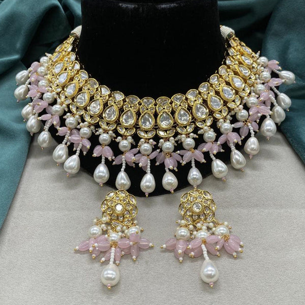 Amoliya Jewels Gold Plated Polki Kundan Stone And Pearls Necklace Set