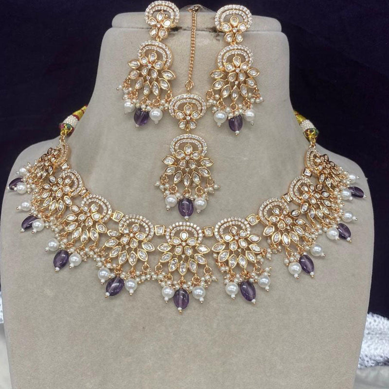 Amoliya Jewels Gold Plated Polki Kundan Stone And Pearls Necklace Set