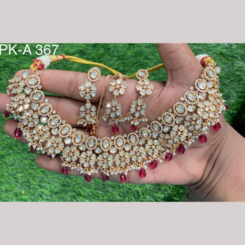 Amoliya Jewels Gold Plated Polki Kundan Stone And Beads Choker Necklace Set