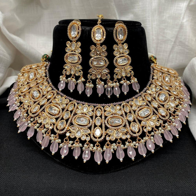 Amoliya Jewels Gold Plated Polki Kundan Stone And Beads Choker Necklace Set