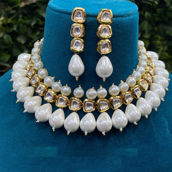 Amoliya Jewels Gold Plated Polki Kundan Stone And Beads Choker Necklace Set