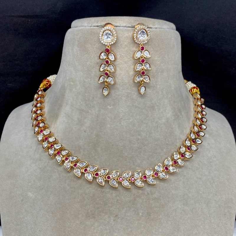 Amoliya Jewels Gold Plated Polki Kundan Stone Necklace Set