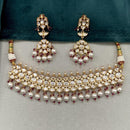 Amoliya Jewels Gold Plated Polki Kundan Stone And Pearls Choker Necklace Set