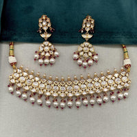 Amoliya Jewels Gold Plated Polki Kundan Stone And Pearls Choker Necklace Set