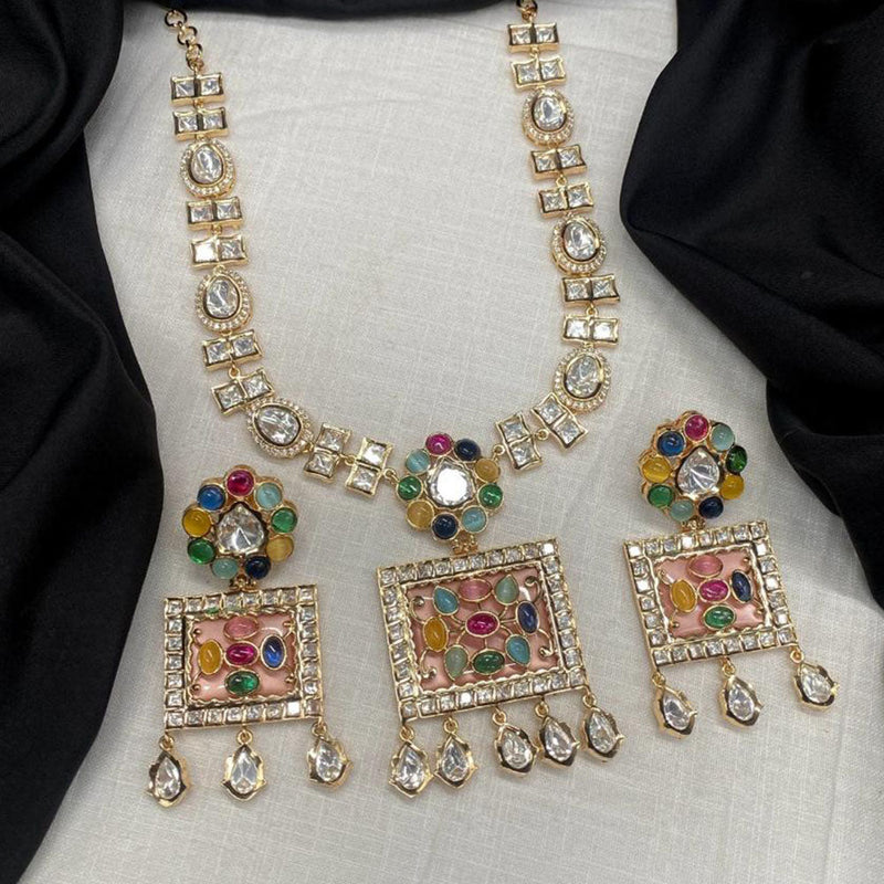 Amoliya Jewels Gold Plated Polki Kundan Stone Necklace Set