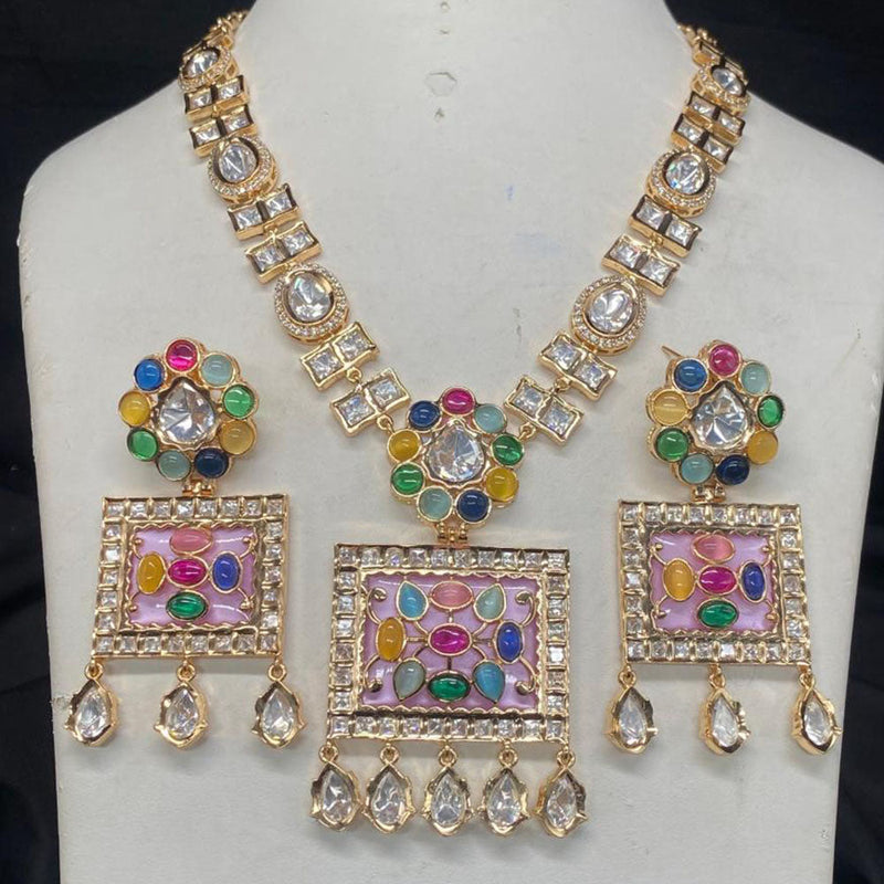 Amoliya Jewels Gold Plated Polki Kundan Stone Necklace Set