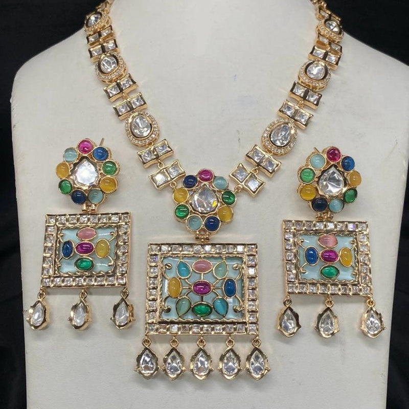 Amoliya Jewels Gold Plated Polki Kundan Stone Necklace Set