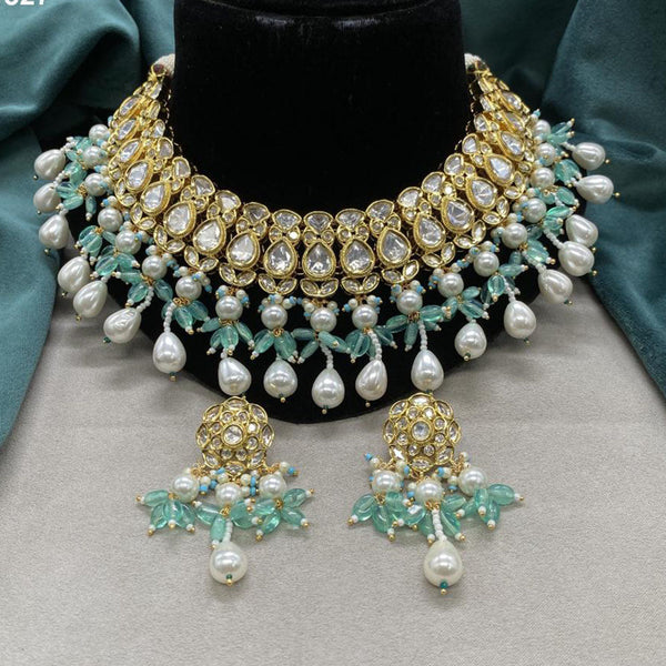 Amoliya Jewels Gold Plated Polki Kundan Stone And Pearls Choker Necklace Set