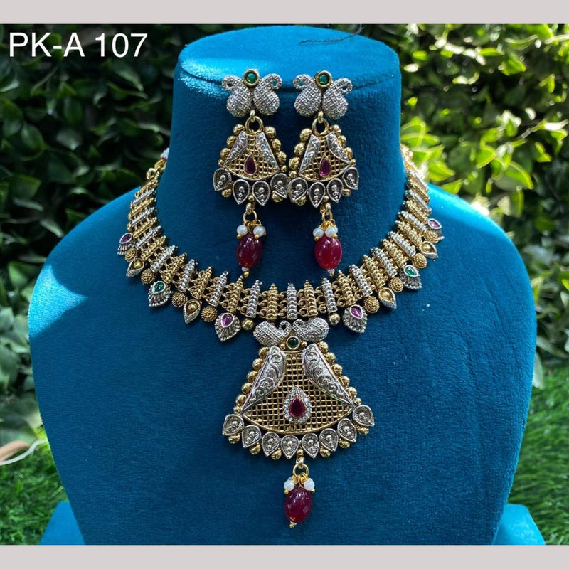 Amoliya Jewels 2 Tone Plated Pota Stone And Pearls Choker Necklace Set