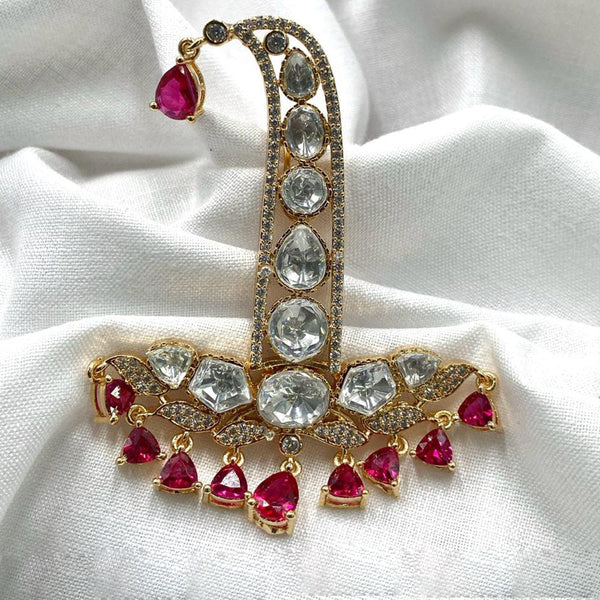 Amoliya Jewels Gold Plated Polki Kundan Stone Brooch For Men