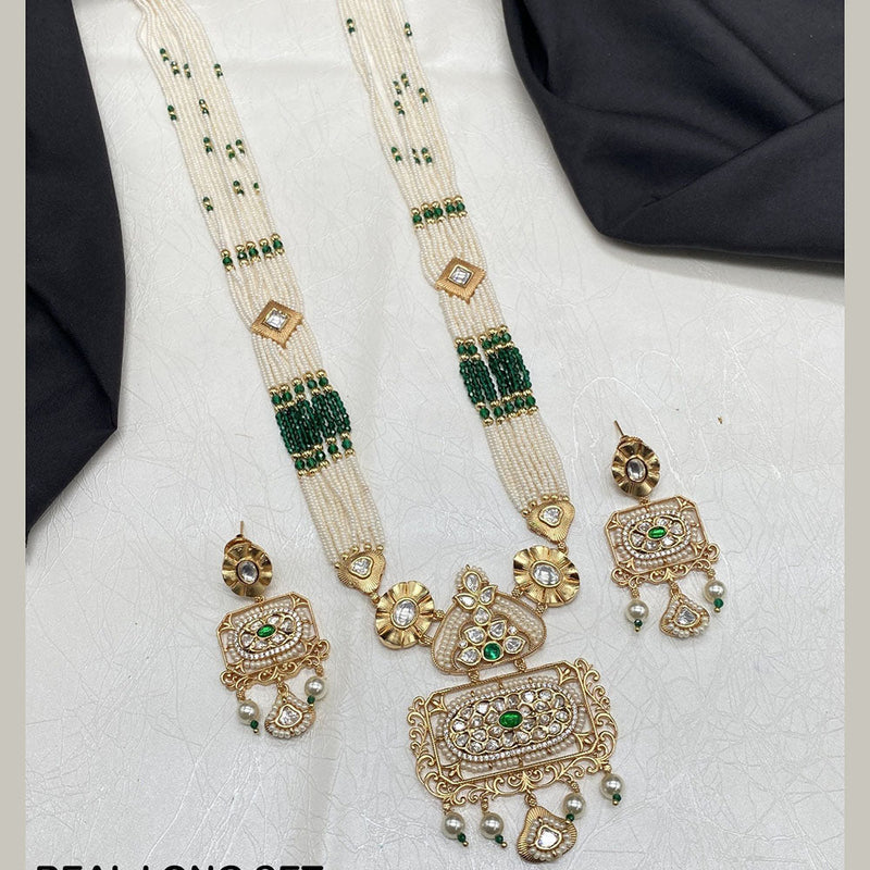 Amoliya Jewels Gold Plated Polki Kundan Stone And Pearls Long Necklace Set