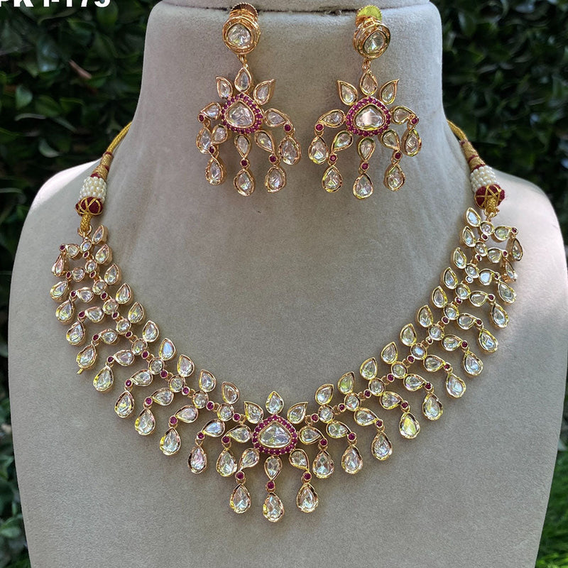 Amoliya Jewels Gold Plated Polki Kundan Stone And Pearls Necklace Set