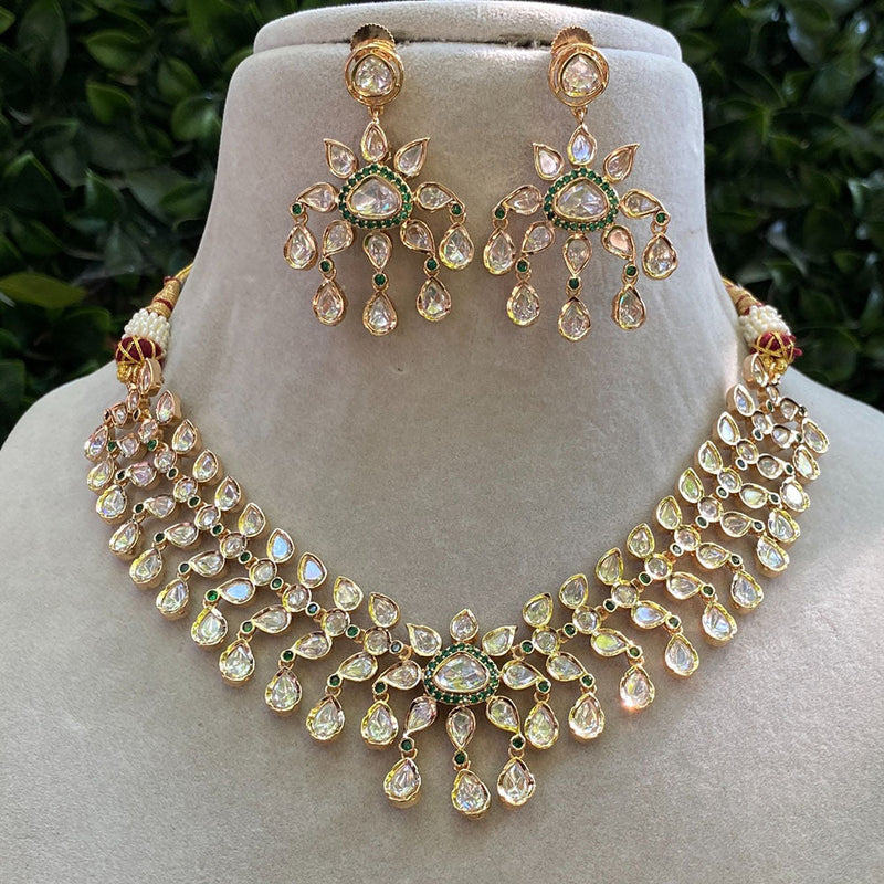 Amoliya Jewels Gold Plated Polki Kundan Stone And Pearls Necklace Set