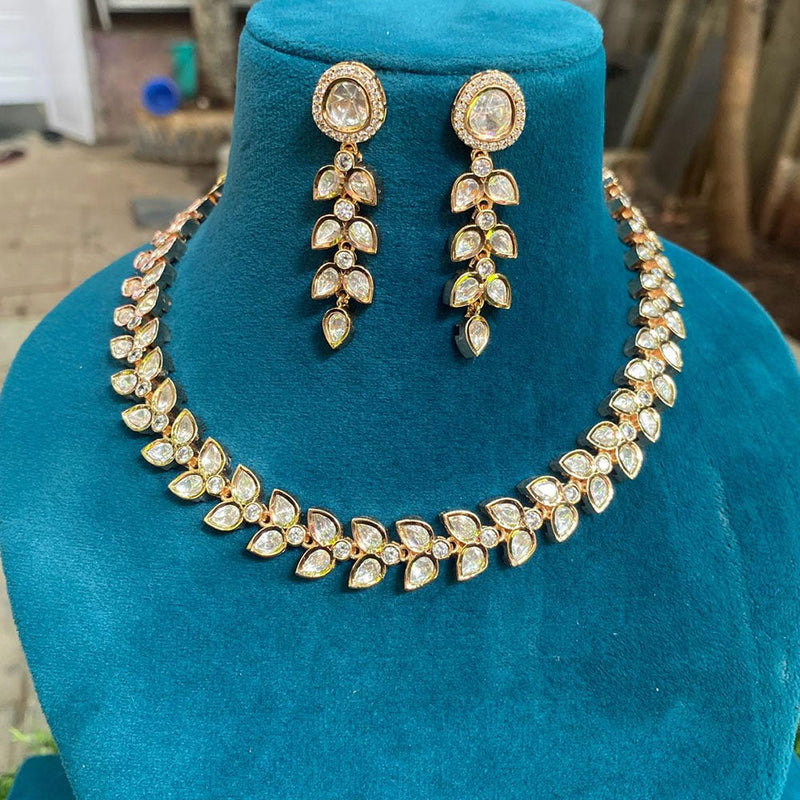 Amoliya Jewels Gold Plated Polki Kundan Stone Necklace Set