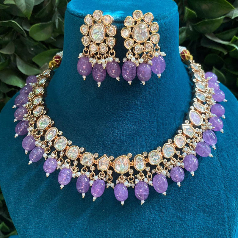 Amoliya Jewels Gold Plated Polki Kundan Stone And Beads Necklace Set