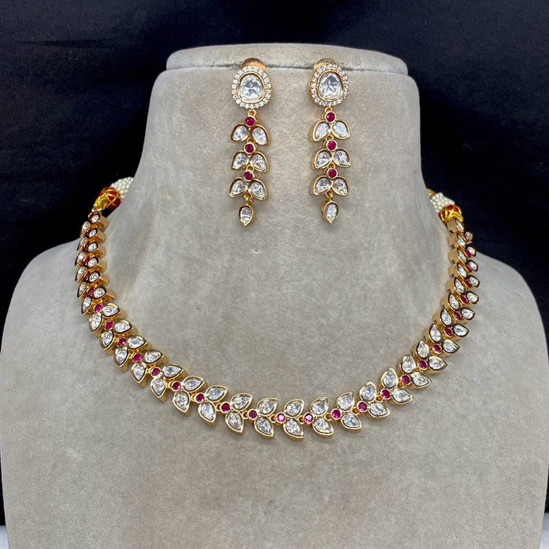 Amoliya Jewels Gold Plated Polki Kundan Stone Necklace Set