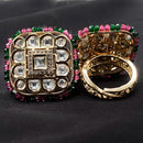 Amoliya Jewels Gold Plated Polki Kundan Stone And Pearls Rings