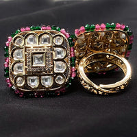 Amoliya Jewels Gold Plated Polki Kundan Stone And Pearls Rings
