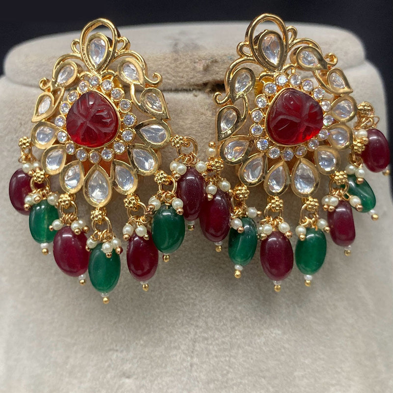 Amoliya Jewels Gold Plated Polki Kundan Stone And Beads Dangler Earrings