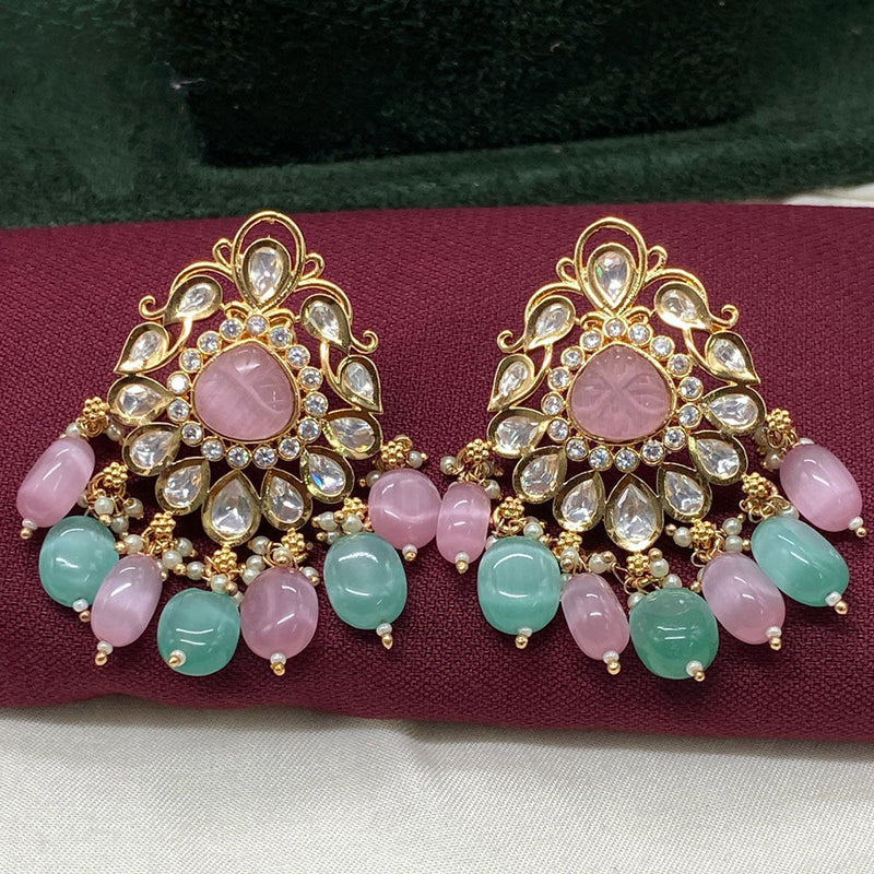 Amoliya Jewels Gold Plated Polki Kundan Stone And Beads Dangler Earrings