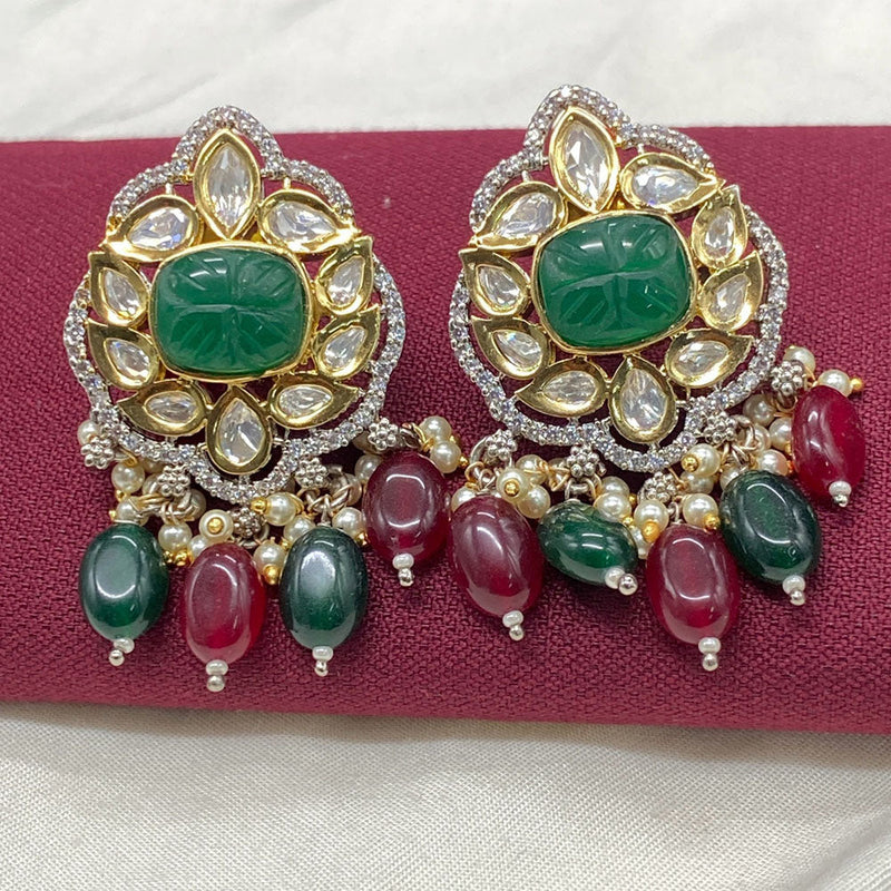 Amoliya Jewels Gold Plated Polki Kundan Stone And Beads Dangler Earrings