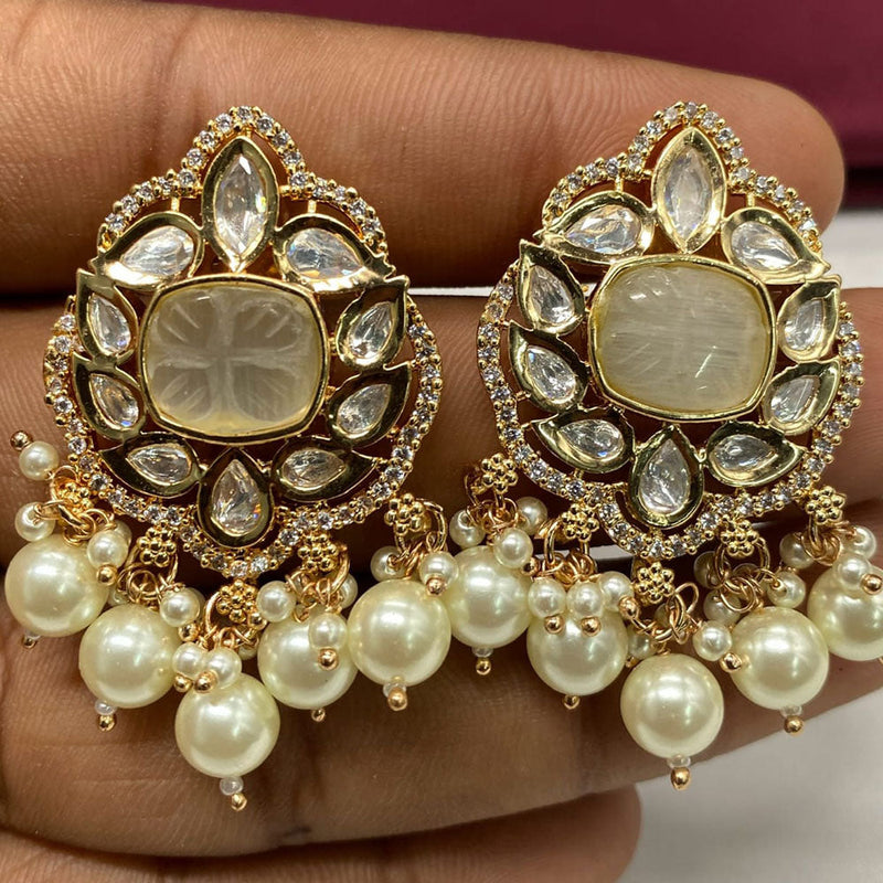 Amoliya Jewels Gold Plated Polki Kundan Stone And Beads Dangler Earrings