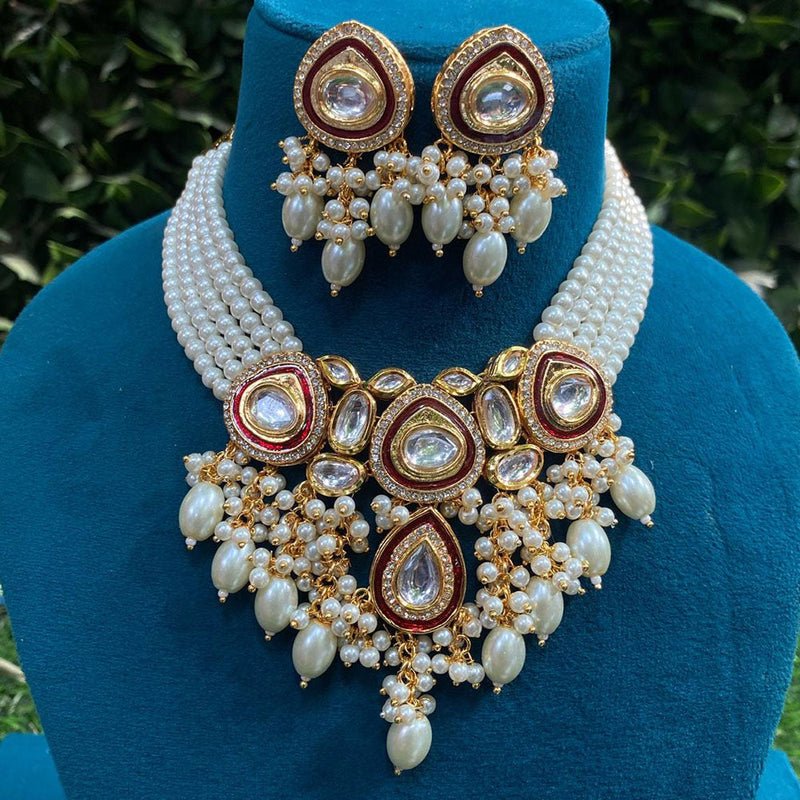 Amoliya Jewels Gold Plated Polki Kundan Stone And Beads Necklace Set