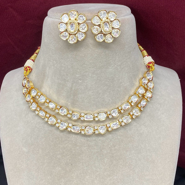 Amoliya Jewels Gold Plated Polki Kundan Stone Necklace Set